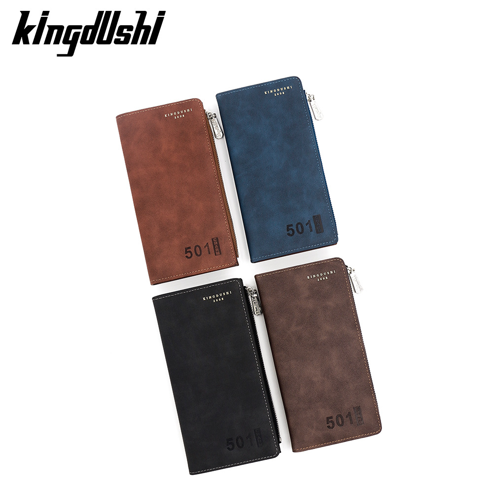 Nuevo bolso largo de hombre simple cuero esmerilado bolso de tarjeta de tarjeta bolso lateral con cremallera bolso largo de hombre al por mayor