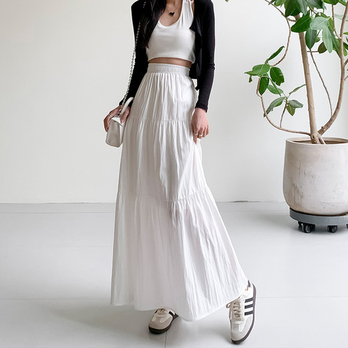 Gentle style white a-line skirt for women spring and summer 2024 new high-waist slim drape cake skirt long skirt