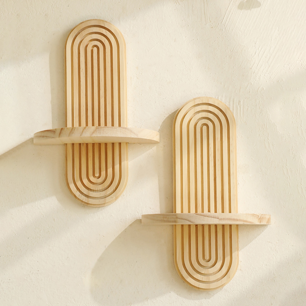 Nuevo producto transfronterizo roscado ovalado creativo estante de pared de madera maciza artesanía de madera decoración de sala de estar del hogar