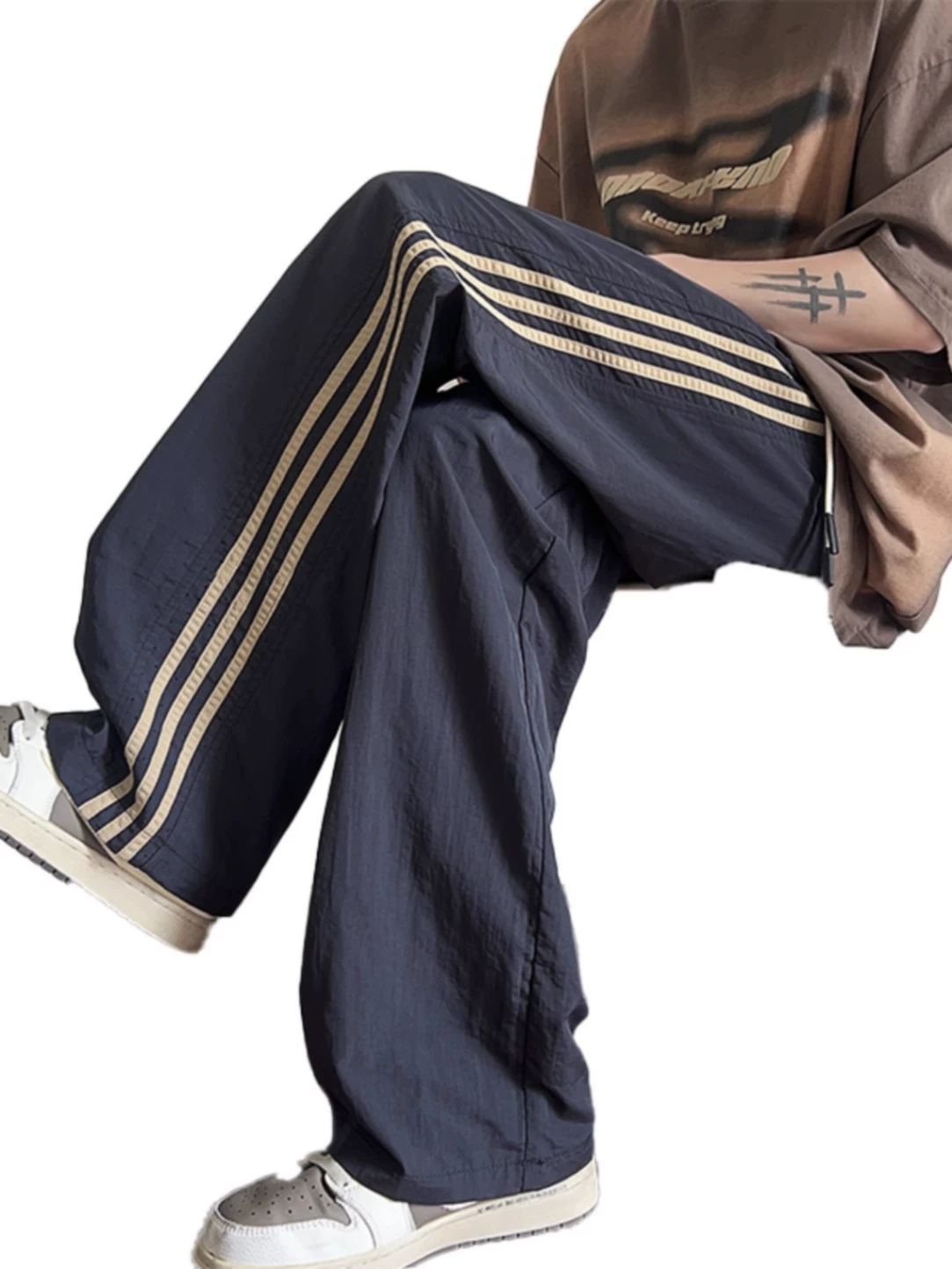Шёлковые летние тонкие быстро сохнущие дышащие спортивные брюки, свободный прямой крой, американский стиль