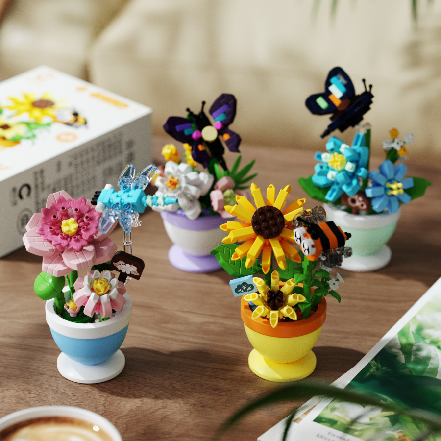 compatible with lego flower room elf insect flower simulation preserved fresh flower potted flower assembling building blocks decoration gift wholesale