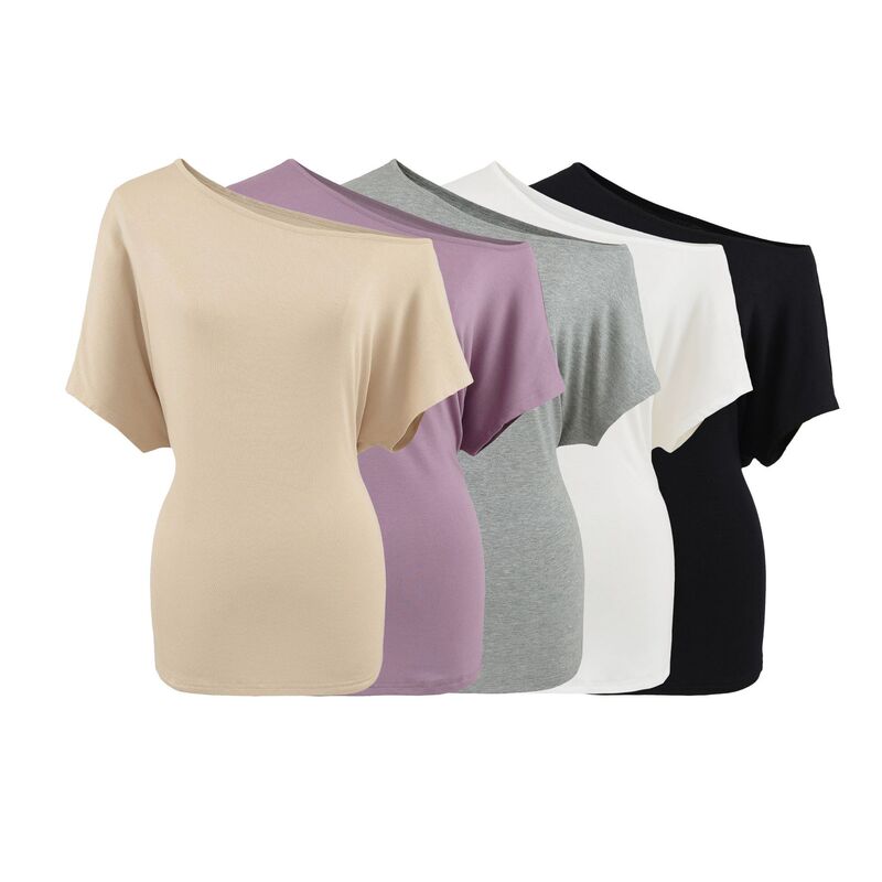 Gray Slanted Collar Off-Shoulder Loose Short-Sleeved T-Shirt for Women in Summer, Relaxed and Lazy Casual Strappy Waist Loose Top