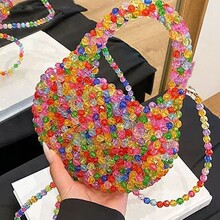 精致古淑高质量轻奢手工编织串珠女式手提挎款甜美设计款高颜值包