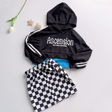 特价日单尾货150 160大童女孩秋季短款帽衫短裙2件套装