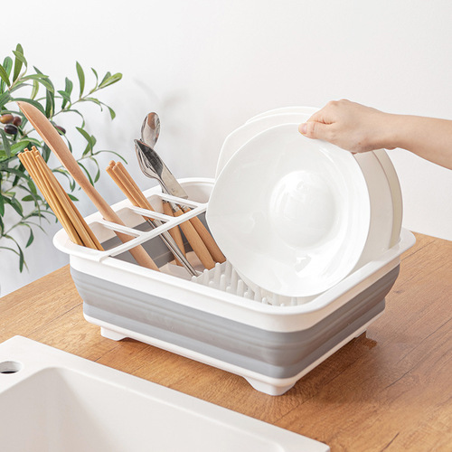 Multifunctional drain bowl rack kitchen storage rack household plastic folding tableware storage box vegetable washing drain basket
