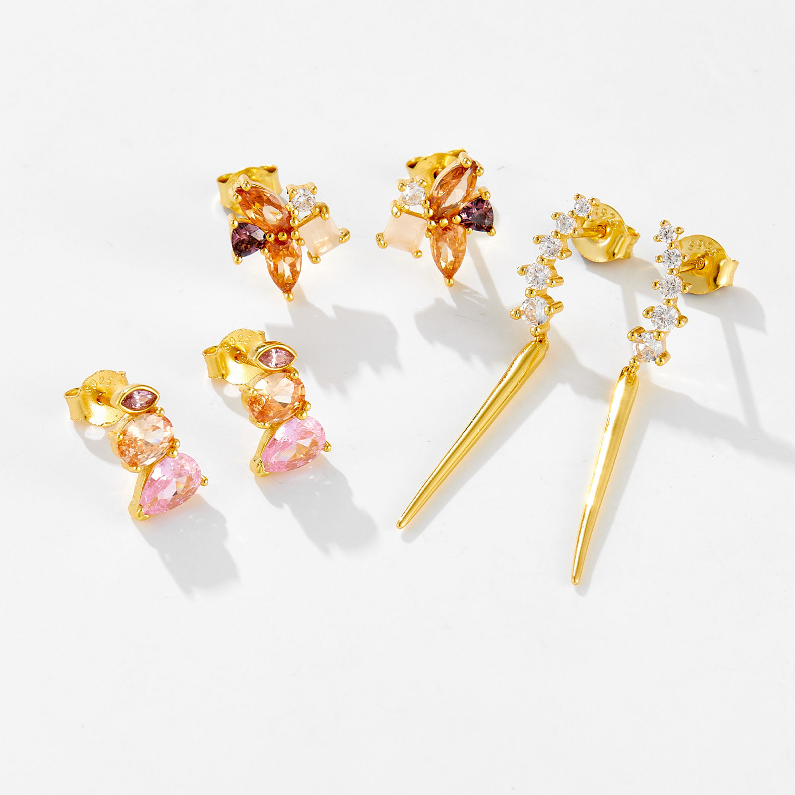Electroplating Gold Plating Process 1 Pair 925 Sterling Silver Zircon Geometric Drop Earrings Ear Studs