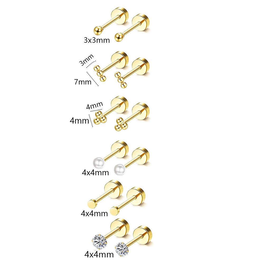 Simple Star Stainless Steel Ear Piercing Jewelry Set - 10-12 Pairs Cartilage Earrings, Twist Ball Earrings for Sleeping detail image 7