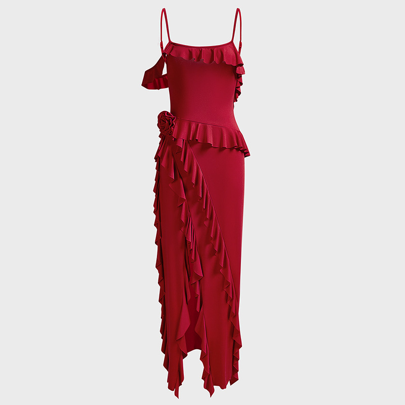 Women's Clothing new sexy fashion solid color backless slit splicing suspender long skirt_senzul.com