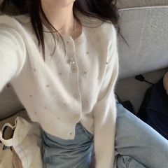 法式小香风钉珠仿水貂绒毛衣女秋冬新品慵懒高级感针织上衣外套潮