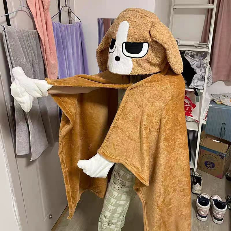 Cute Puppy Lazy Hooded Blanket Office Nap Cloak Female Dormitory Student Lunch Break Plush Cloak Blanket