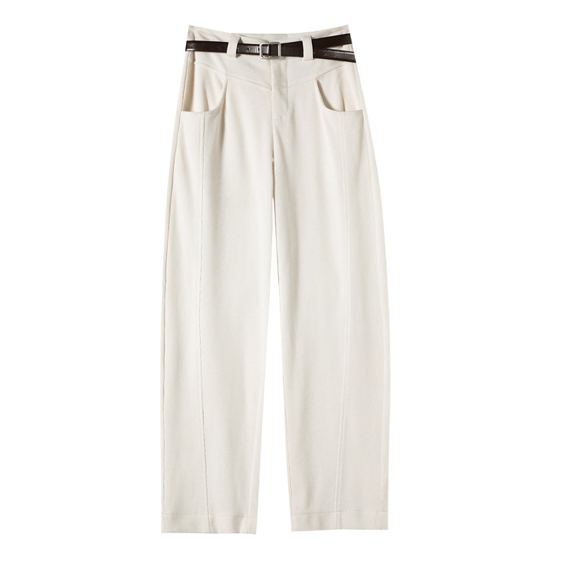 심플 티 윌 캐주얼 느슨한 넓은 다리 바지 여성용 2024 봄 새로운 육체 커버 다리 긴 스트레이트 다리 바지 벨트