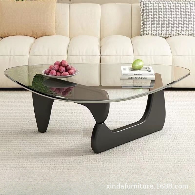 Transparent glass + black solid wood legs