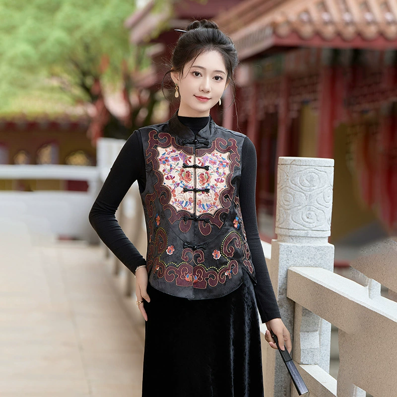 Новый этнический жаккардовый жилет с тяжелой вышивкой на весну и осень 2024, ретро-жилет на пуговицах и комплект юбки Mamian