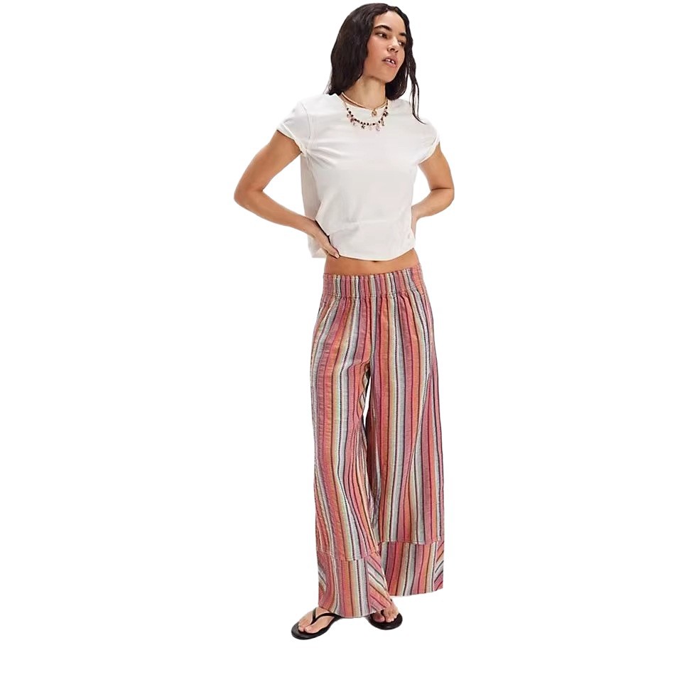 2026 Europa y los Estados Unidos transfronterizos MONA rayas pantalones de piernas anchas para mujeres primavera y otoño nuevos pantalones casuales de cintura alta y delgados para mujeres image 6