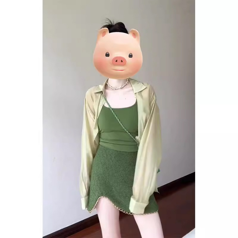 套装女夏薄款高级感防晒衬衫内搭显瘦吊带上衣不规则半身裙三件套|undefined