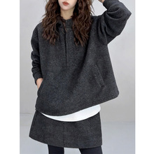 韩系复古慵懒风连帽卫衣半裙两件套女装新款设计感深冬穿搭套装