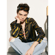 「时里」真丝复古缎面金虎纹对花真丝衬衫女款桑蚕丝上衣女 S3170