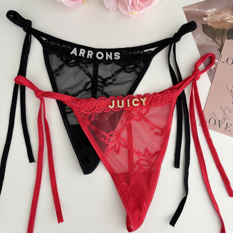 Cross-Border Custom Lace T-Pants Sexy Strappy Large Size Thong Personalized Rhinestone Letter Sexy Underwear for Women Cross-Border Custom Lace T-Pants Sexy Strappy Large Size Thong Personalized Rhinestone Letter Sexy Underwear for Women