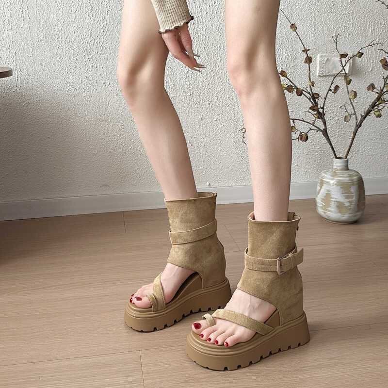 Trendy Women's Platform Wedge Toe-Ring Roman Sandals 2026 New Summer Booties Martin Boots Short Boots
