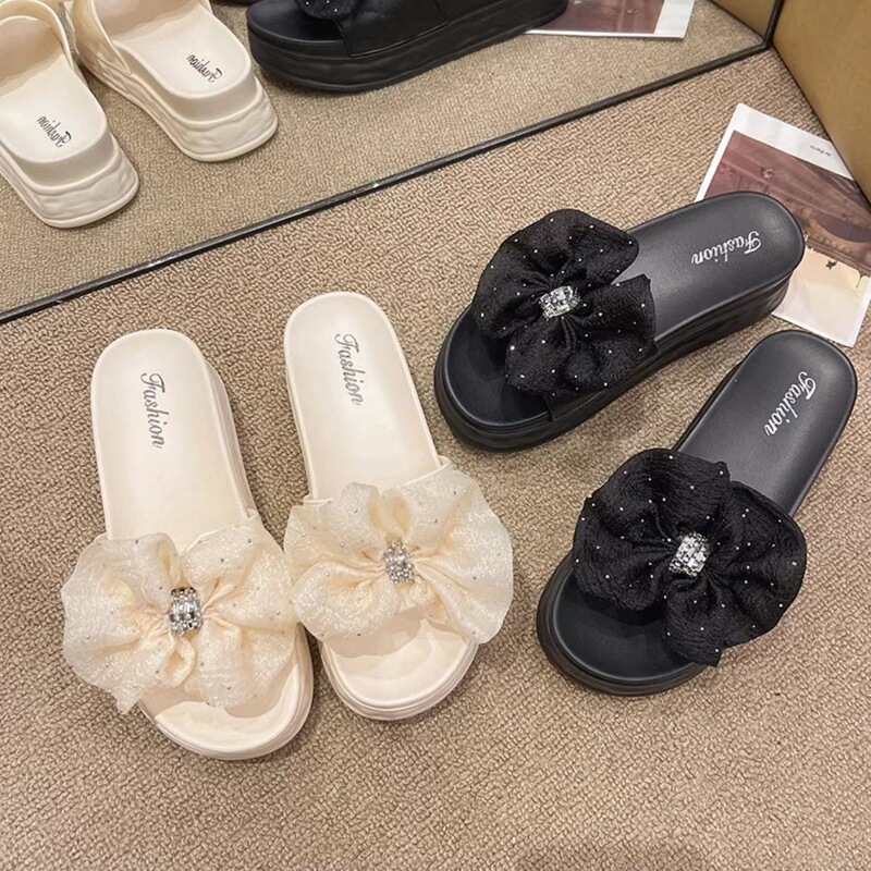 2025 Outer Wear Sandals for Women, Summer High-End Bow Fashion, Versatile Platform Heels, One-Line Thick-Soled Slippers for Women