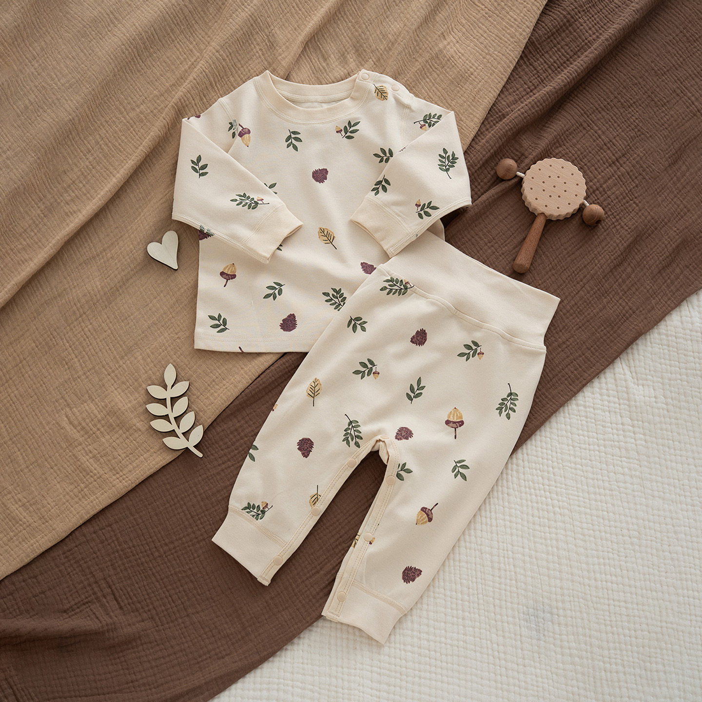 Pure cotton full-printed acorn two-piece set