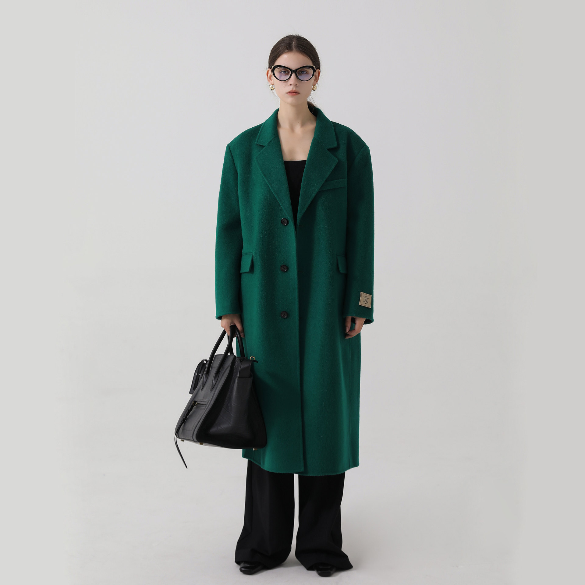 現貨秋冬新款22年雙面羊毛大衣單排扣西裝領加長款毛呢大衣女批發