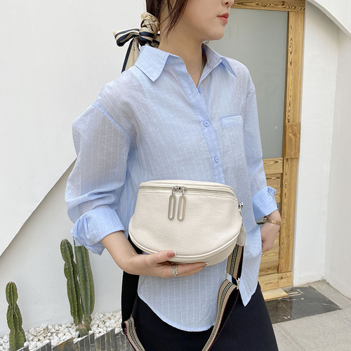 Genuine leather women's bag first layer cowhide saddle bag women's bag  new trendy fashion casual chest bag single shoulder crossbody bag