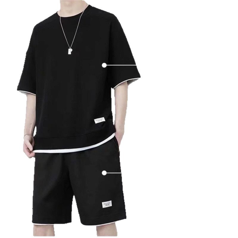 Fuente de fabricantes de traje casual waffle para hombres de verano hielo camiseta de manga corta un conjunto de ropa de moda guapo