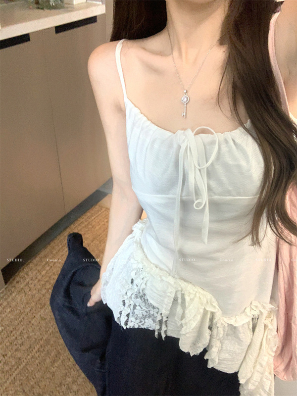 甘いホットガールデザインレーススプライシングキャミソール女性の夏の新しいニッチ不規則な痩身トップ|undefined