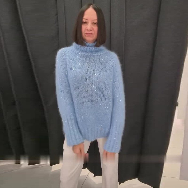 2024 otoño nuevo estilo europeo y americano Amazon transfronterizo ropa de mujer de color sólido de cuello alto cómodo universal suéter de punto de sequilla