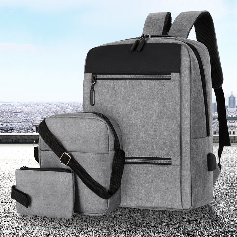 Mochila Ejecutiva para Computadora Set de 3 Piezas de Tela Oxford con Puerto USB para Viajes de Negocios