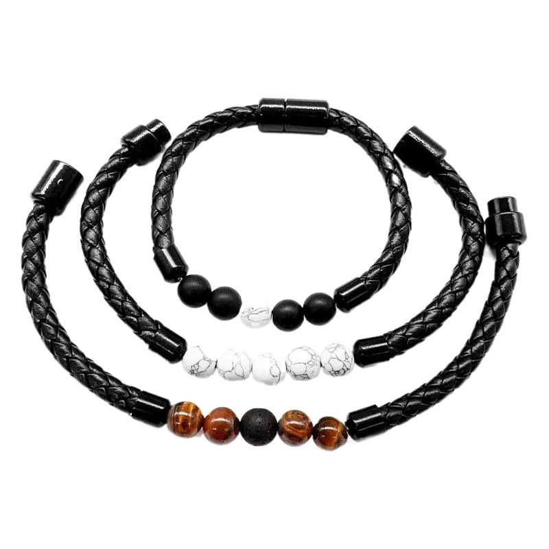 Yunjin Amazon popular de piedra natural de cuero cuerda tejida pulsera de piedra natural al por mayor poderosos comerciantes