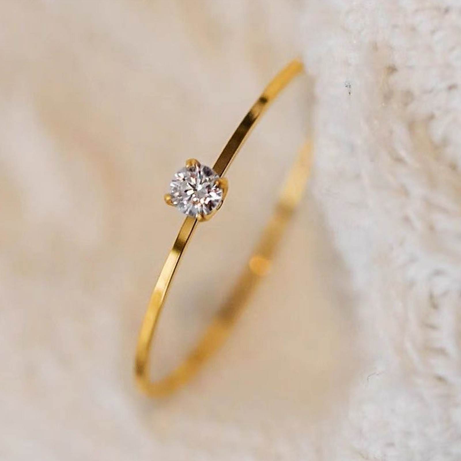 1mm very fine four-claw diamond titanium steel ring ring net-famous women's light luxury fashion gold-plated index finger non-fading jewelry