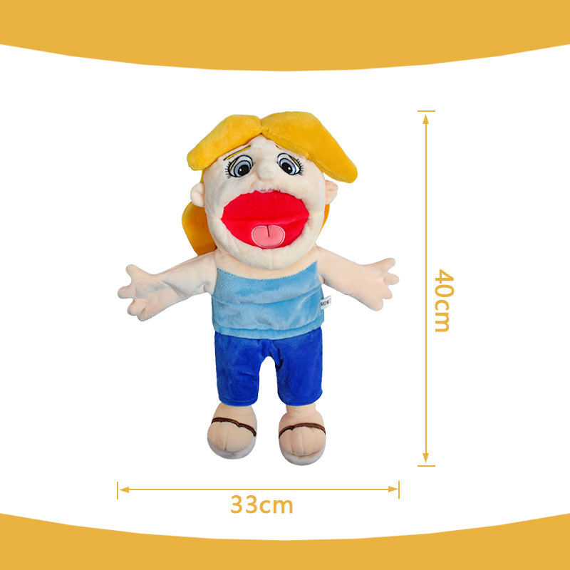 El mismo personaje de Amazon Jeff, marioneta de mano, Phoebe, divertido, chico con la boca abierta, muñeca de peluche interactiva entre padres e hijos