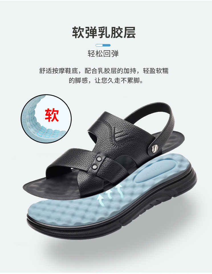 Dép sandal nam da bò lớp đầu thoáng khí, đế mềm êm chân, kiểu hở ngón — 51300 màu nâu, 51300 màu đen chi tiết 7