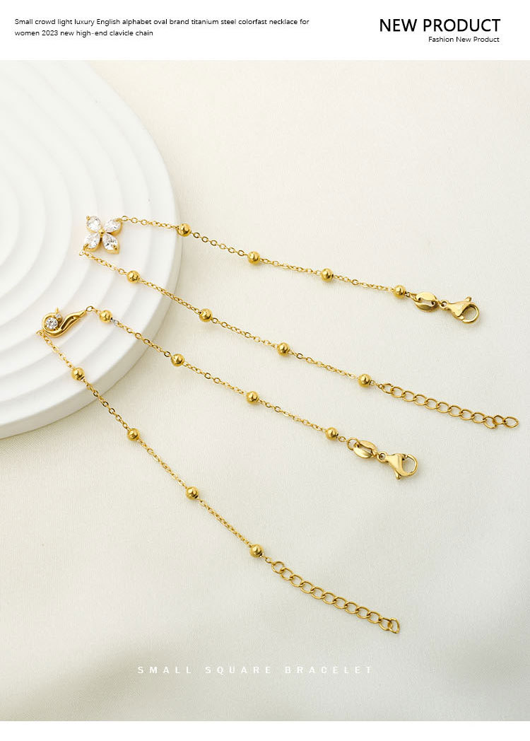 Titanium Steel Chain Material 1 Piece Quantity Lady Flower Titanium Steel Zircon Bracelets In Bulk