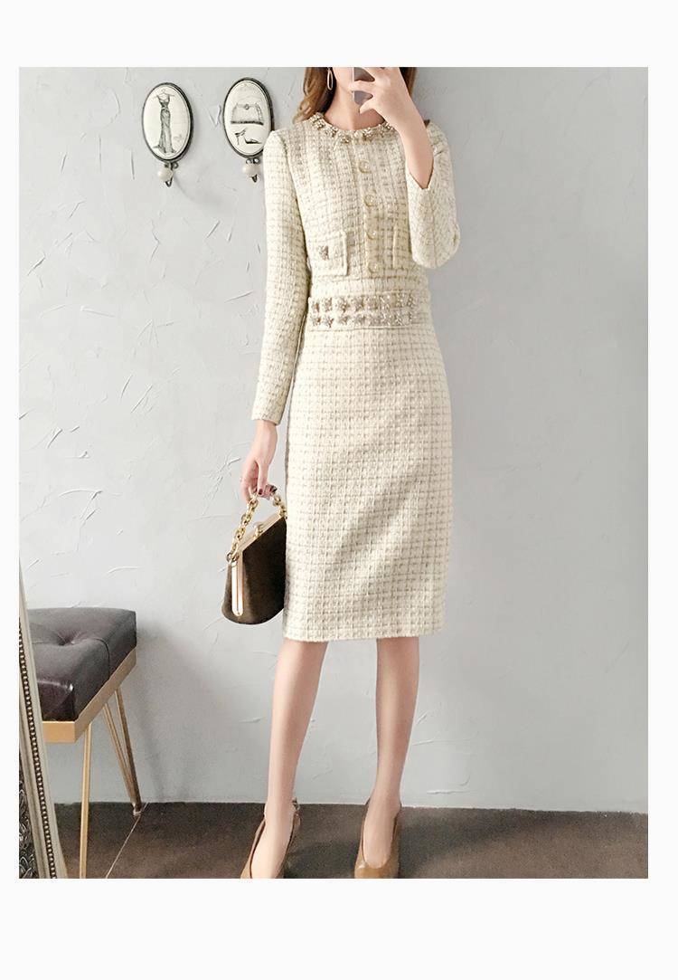 Retro Waist-Wrapped Woolen Dress 2