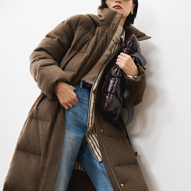 Luxurious Silk Camel Velvet High Warm White Goose down Detachable Hooded Extended down Jacket for Women Winter Warm Thickeneded Jacket