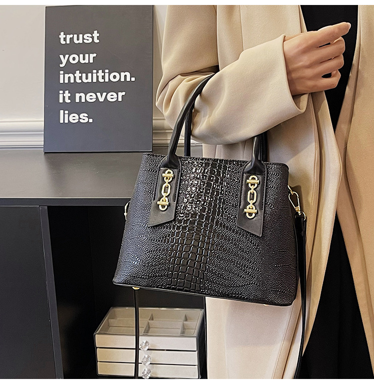 Handbag Women's New Western Style Shoulder Bag Large Capacity Commuter Crossbody Bag PU Leather Crocodile Pattern Bag Women's bag_voghion.com