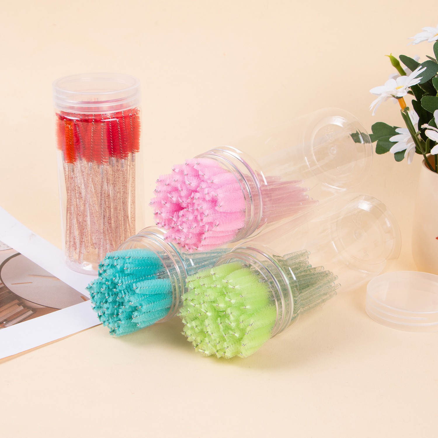 Cross-Border Dual-Use Eyebrow and Eyelash Bottle Brush with Crystal Handle, Multi-Color Eyelash Brush, Eyebrow Brush, Small Brush, Colored Eyelash Curler Brush, Eyelash Comb