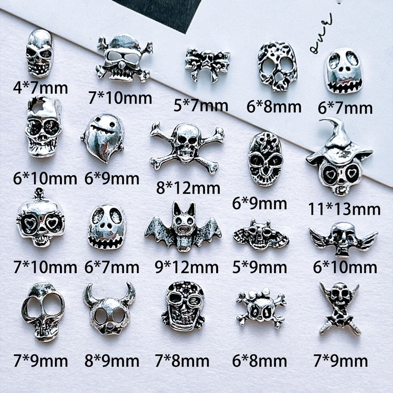 Vintage Alloy Halloween Nail Art Accessories Metal Hollow Skull Mask Cross Nail Decoration in Gold and Silver Colors Vintage Alloy Halloween Nail Art Accessories Metal Hollow Skull Mask Cross Nail Decoration in Gold and Silver Colors