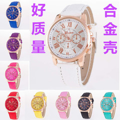 三眼手錶復古GENEVA日內瓦學生情侶對表 男女士皮帶石英潮流手錶