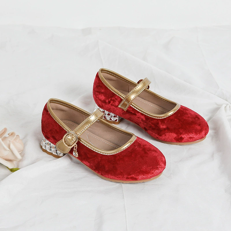 Для девочек 2025 весна и осень новые туфли на высоком каблуке детские ретро с мелкой головой круглые туфли Мэри Джейн обувь принцессы кожаные туфли