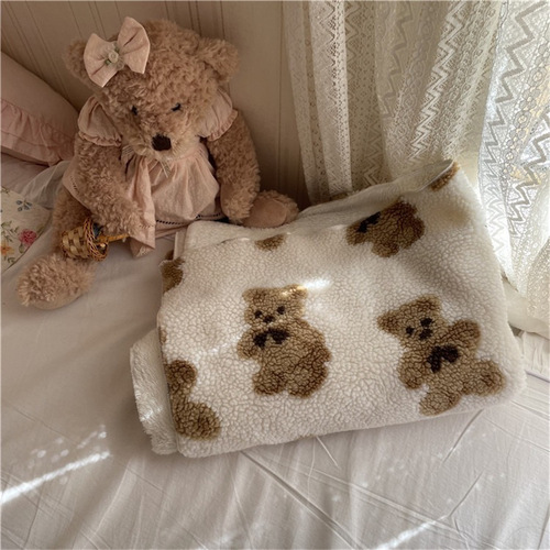 ins Korean style cute plus velvet thickened full body bear double-sided lambswool nap blanket air conditioning blanket knee blanket