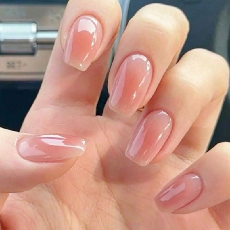 24 Pieces of Short Trapezoidal Press-On Nails in Orange Pink Gradient with Translucent Blush, Simple Style, Phototherapy Wearable Nail Tips, in Stock for Wholesale 24 Pieces of Short Trapezoidal Press-On Nails in Orange Pink Gradient with Translucent Blush, Simple Style, Phototherapy Wearable Nail Tips, in Stock for Wholesale