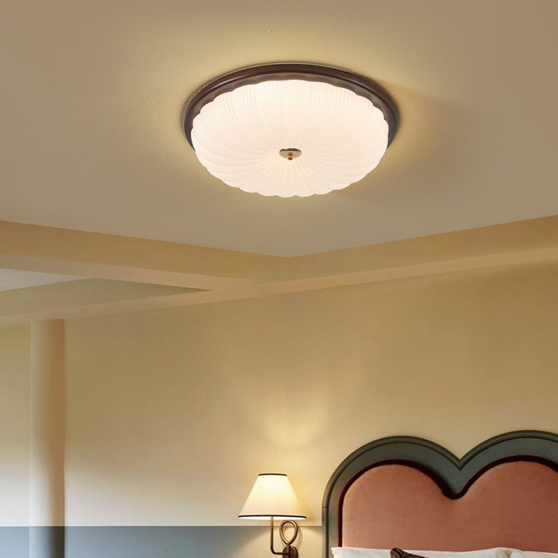 Luz de dormitorio medieval retro lámpara de techo protector de ojos nuez redonda estilo americano nuevo estilo chino dormitorio principal estudio lámpara Zhongshan