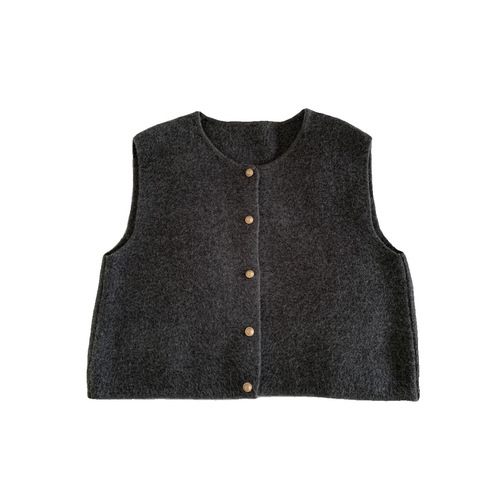 French retro small gold buttons round neck knit vest for women, loose Korean style versatile and gentle, concealing figure, autumn and winter layering sweater
