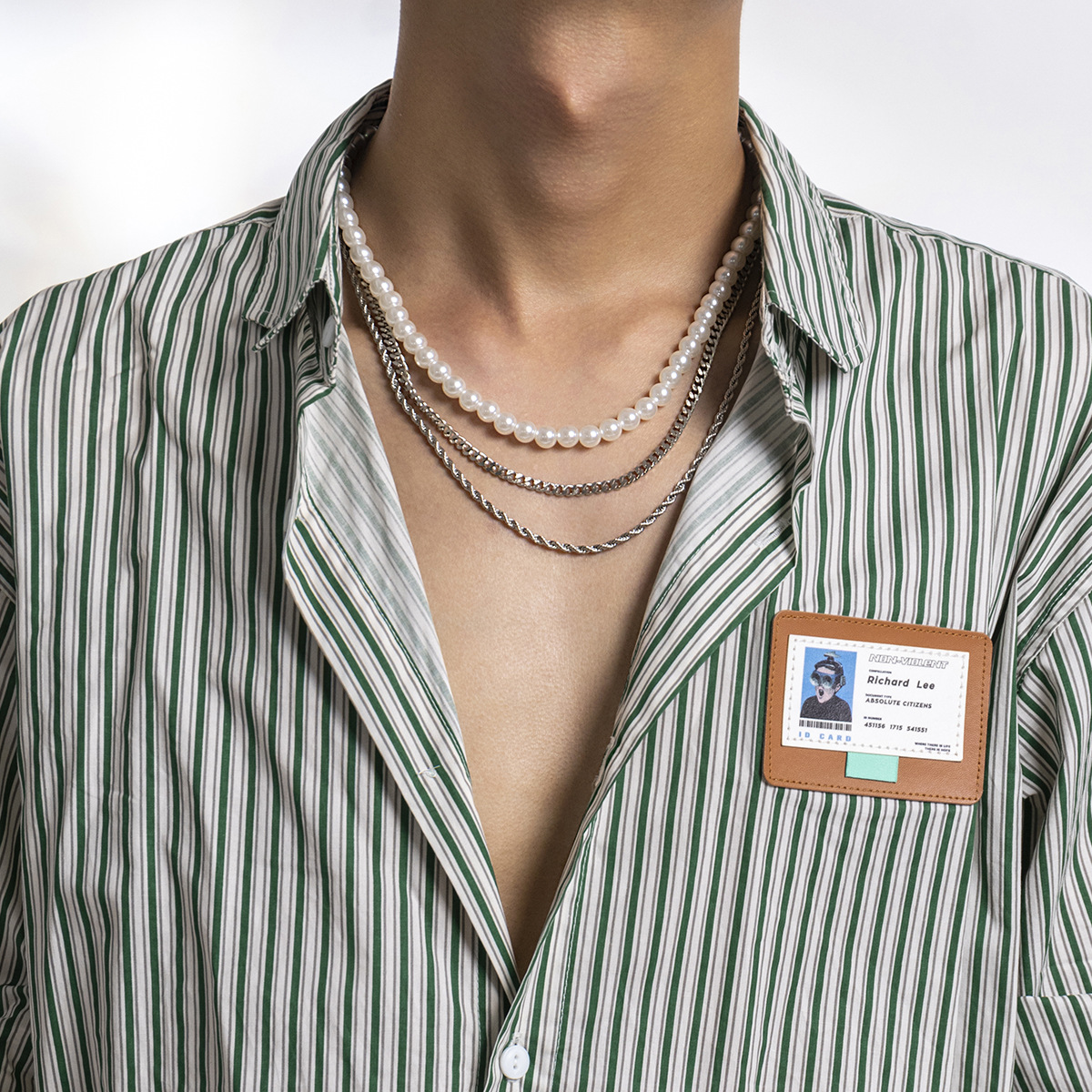 Fashion Geometric Imitation Pearl Iron Plating Menu0027S Layered Necklaces