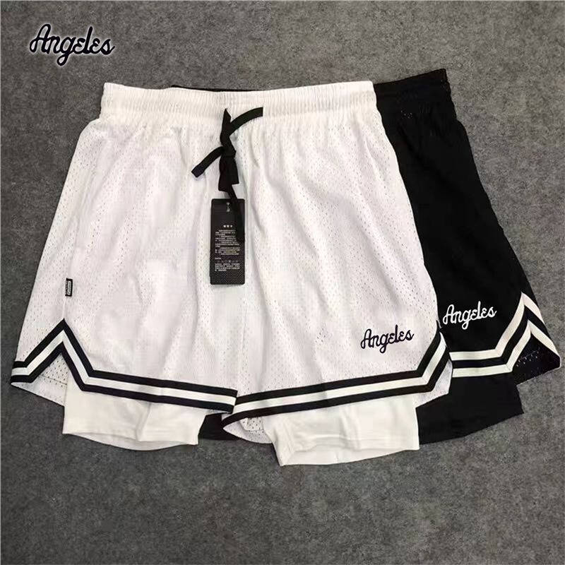 Sports Basketball Shorts American Style Knee-Length Double-Layer Fake Two-Piece Three-Point Shorts Training Running Fitness Shorts Anti-Exposure