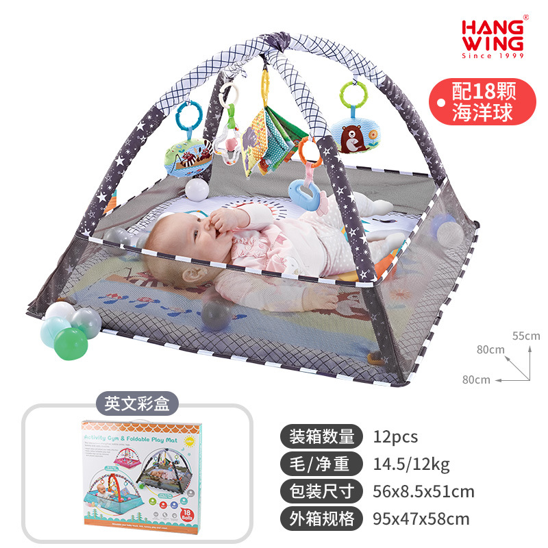 Gimnasio de bebé con alfombra y arco de juegos – Tortuga oceánica, set de estimulación para 0-1 año.